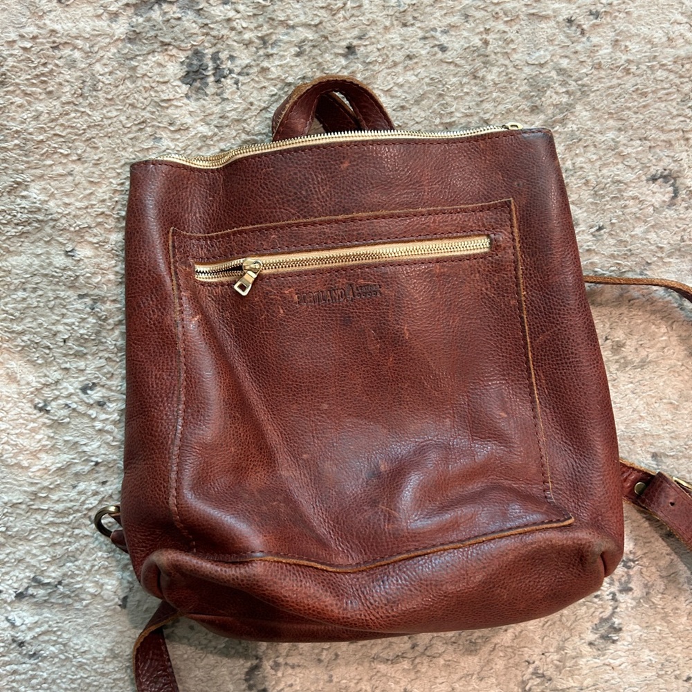 Portland leather goods tote backpack nutmeg